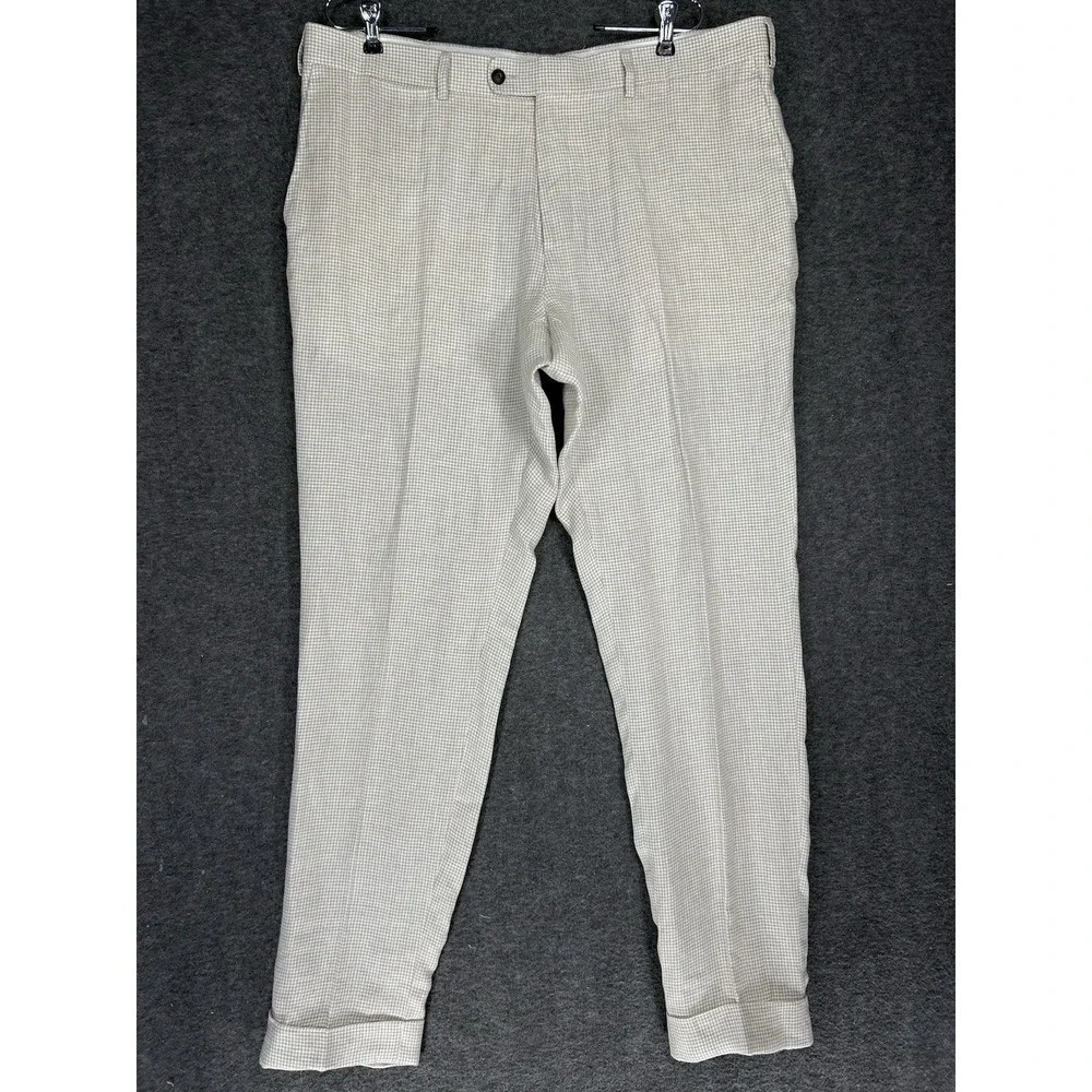 Suitsupply Dress Pants 38x33 Houndstooth Soho Turn Up Solbiati Linen Trousers